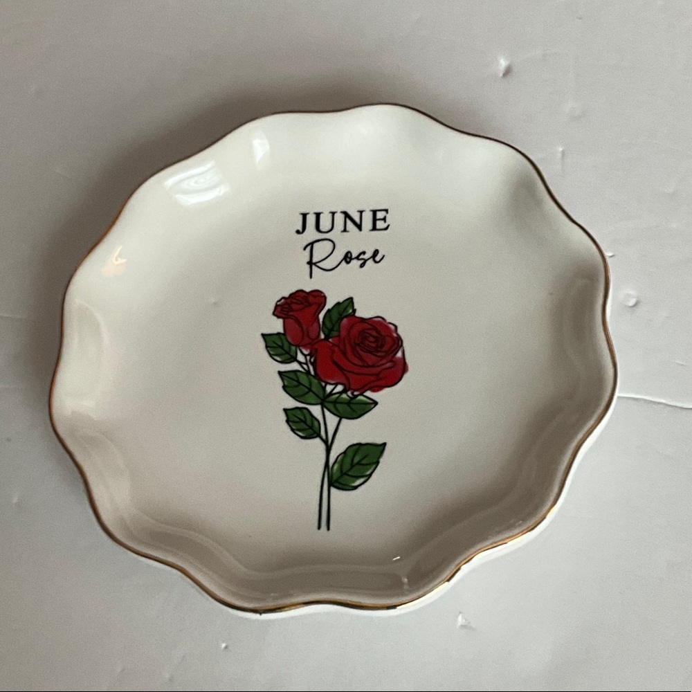 June Rose Trinket Tray - White with Red and Green Design